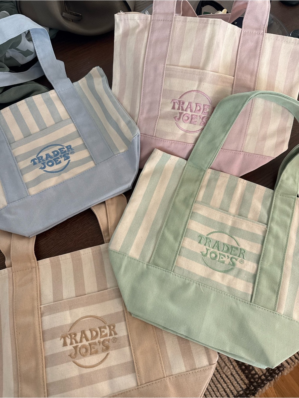 Trader Joe's Pastel Stripe Canvas Tote Set